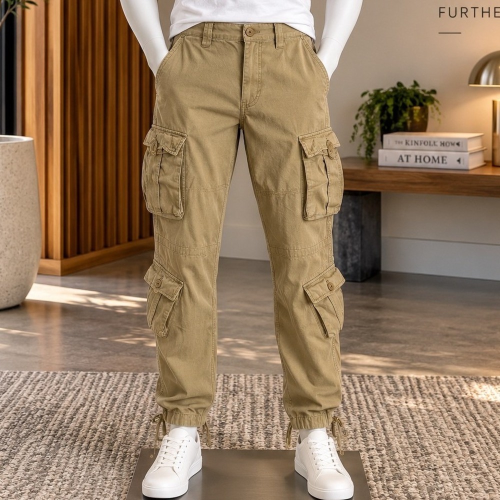 Matchstick Mens Cargo Pants Multi Pocket Khaki Cotton Workwear Utility 30